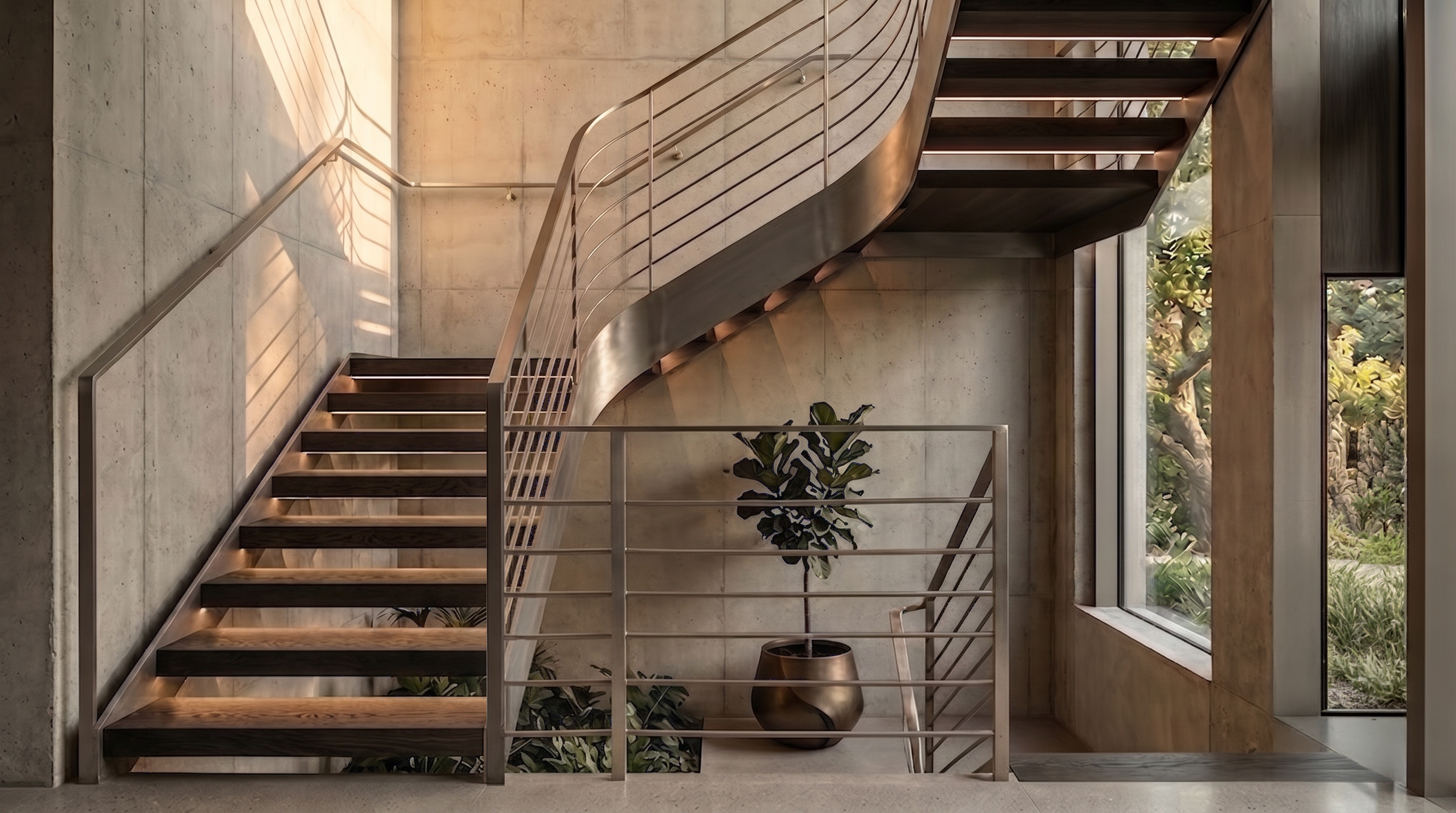 Sculptural staircase inside a modern home