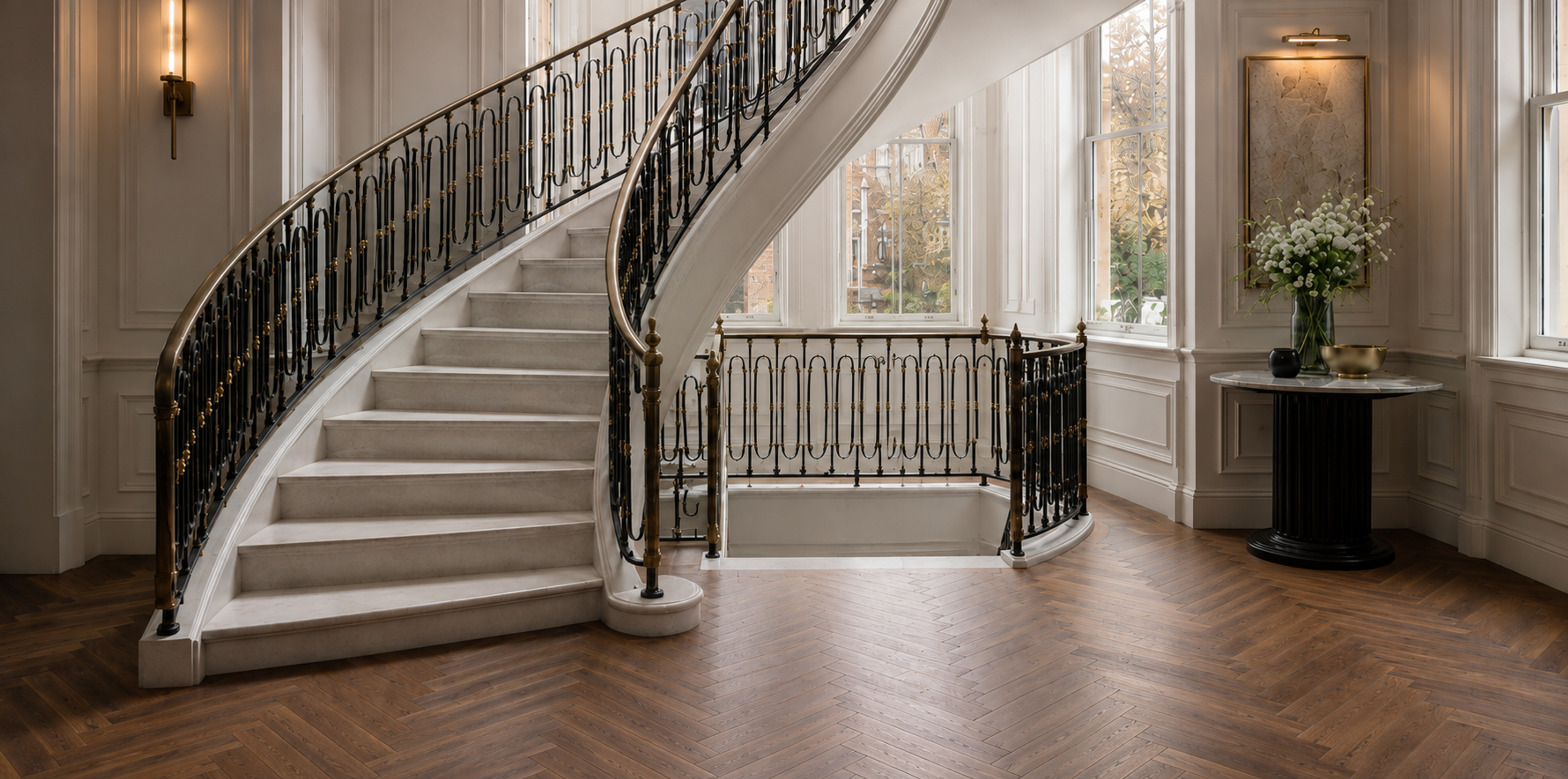 Elegant curved helical staircase in a London home