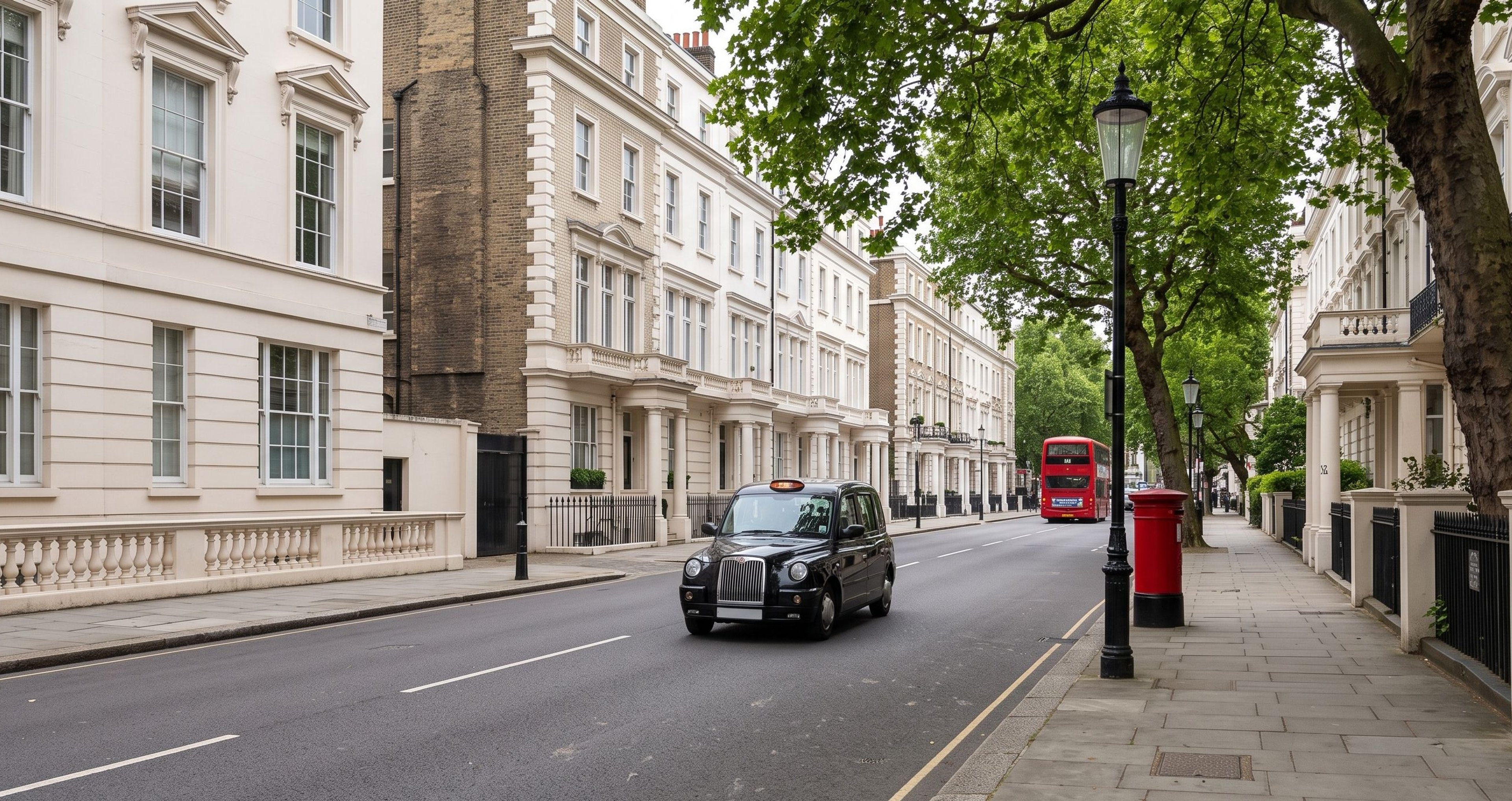White stucco townhouses on a London street by Studio Disoul 