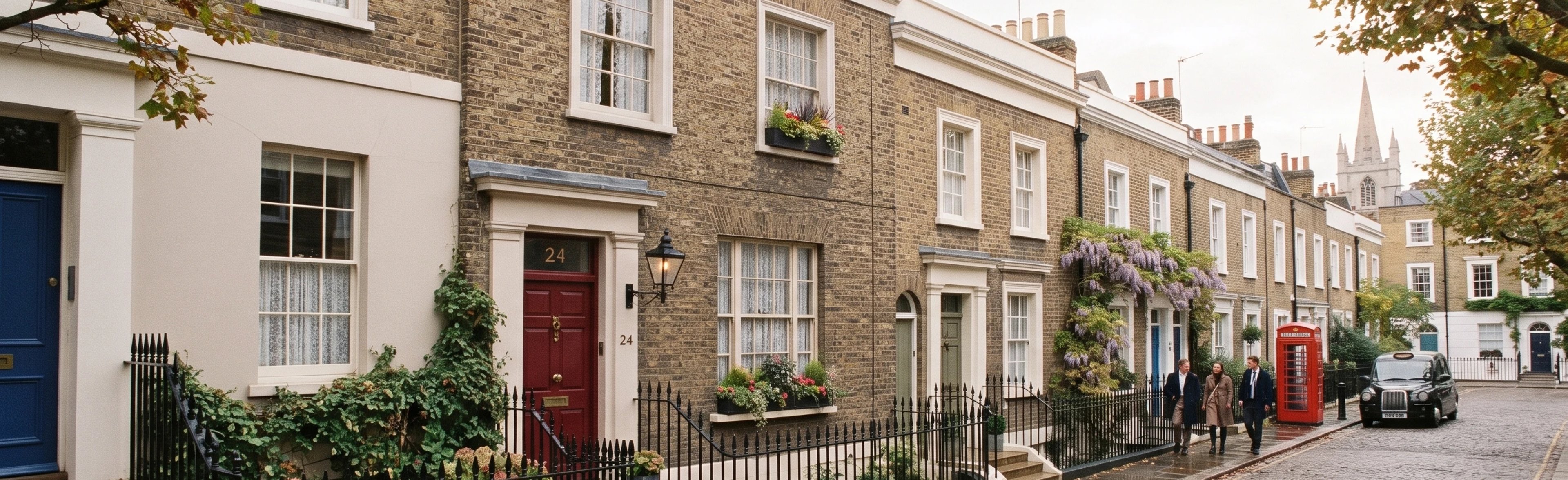 A quiet residential street of period London townhouses