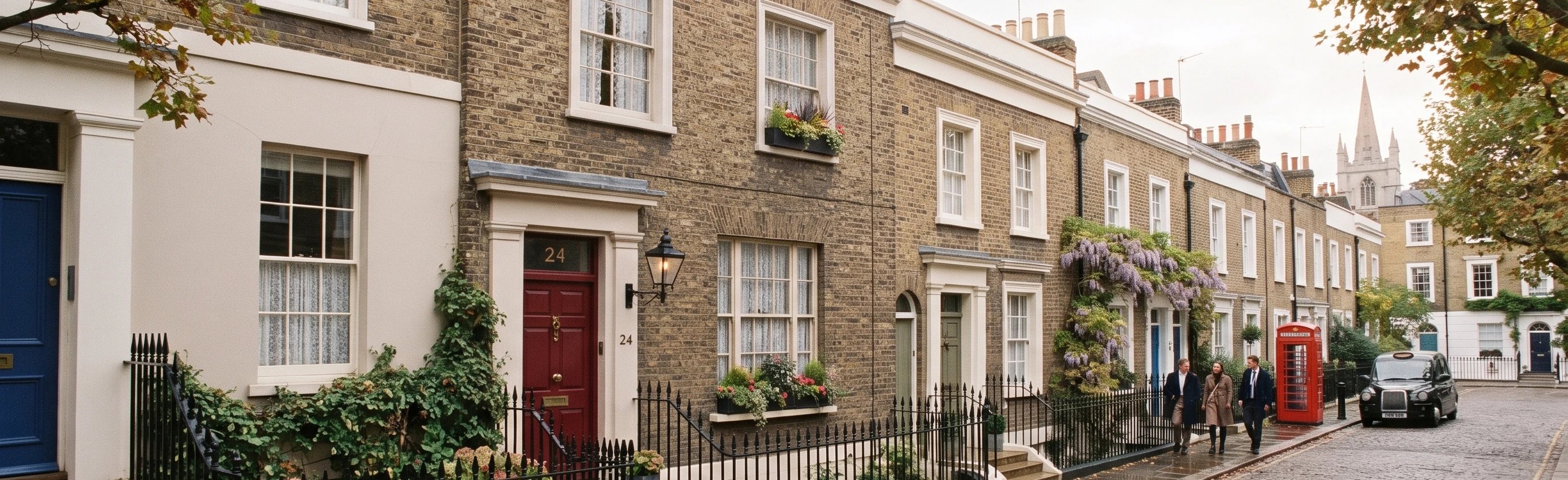 A quiet residential street of period London townhouses