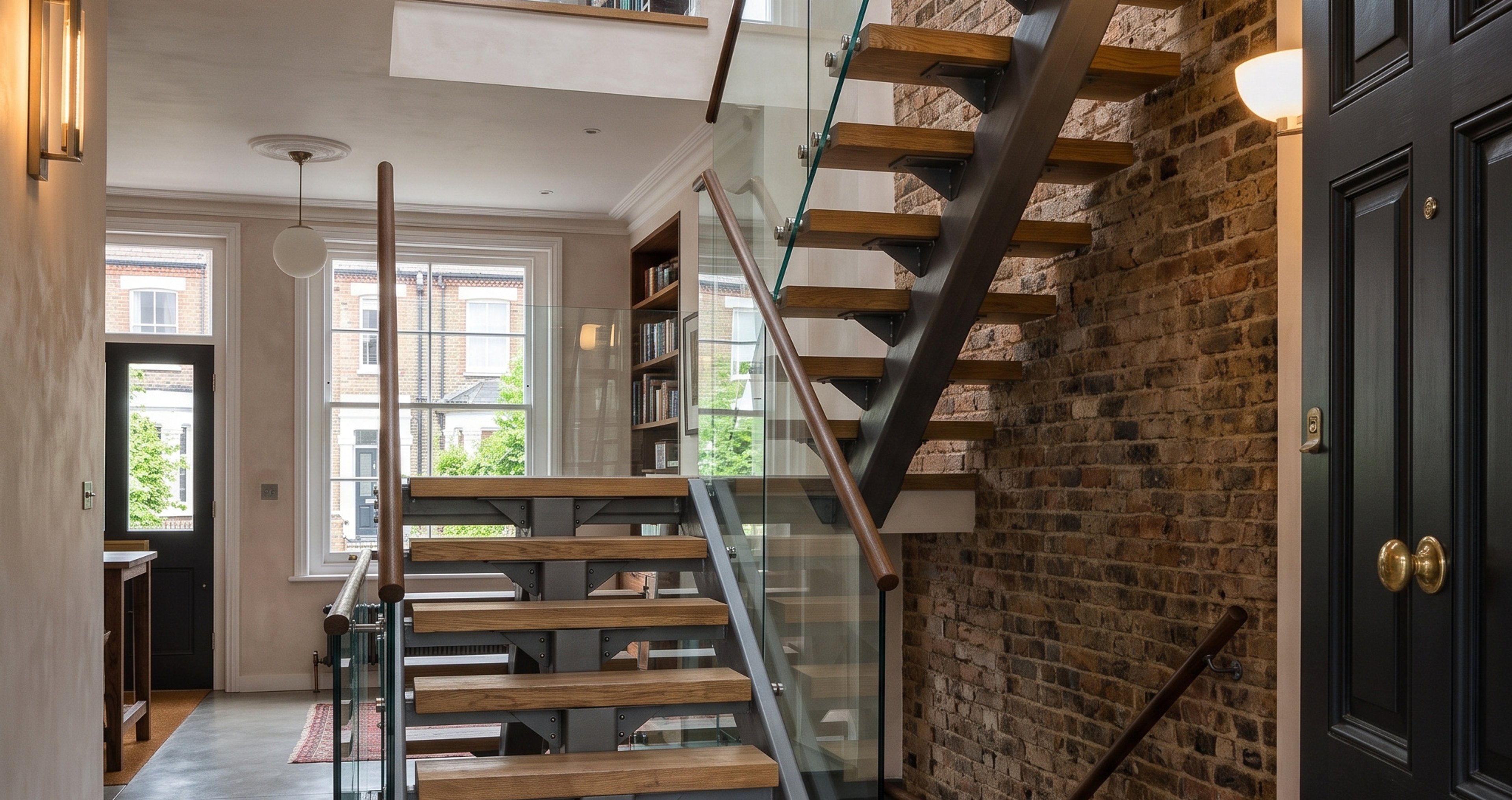 Oak spine staircase in a Victorian hallway by Studio Disoul