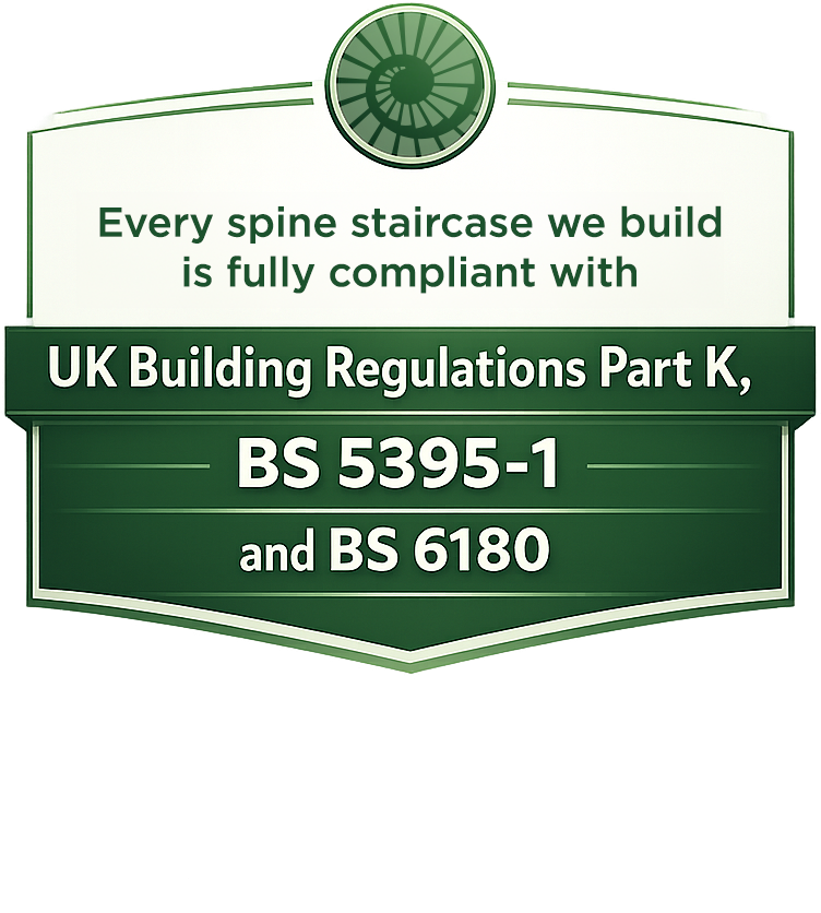Every spine staircase we build is fully compliant with UK Building Regulations Part K, BS 5395-1 and BS 6180