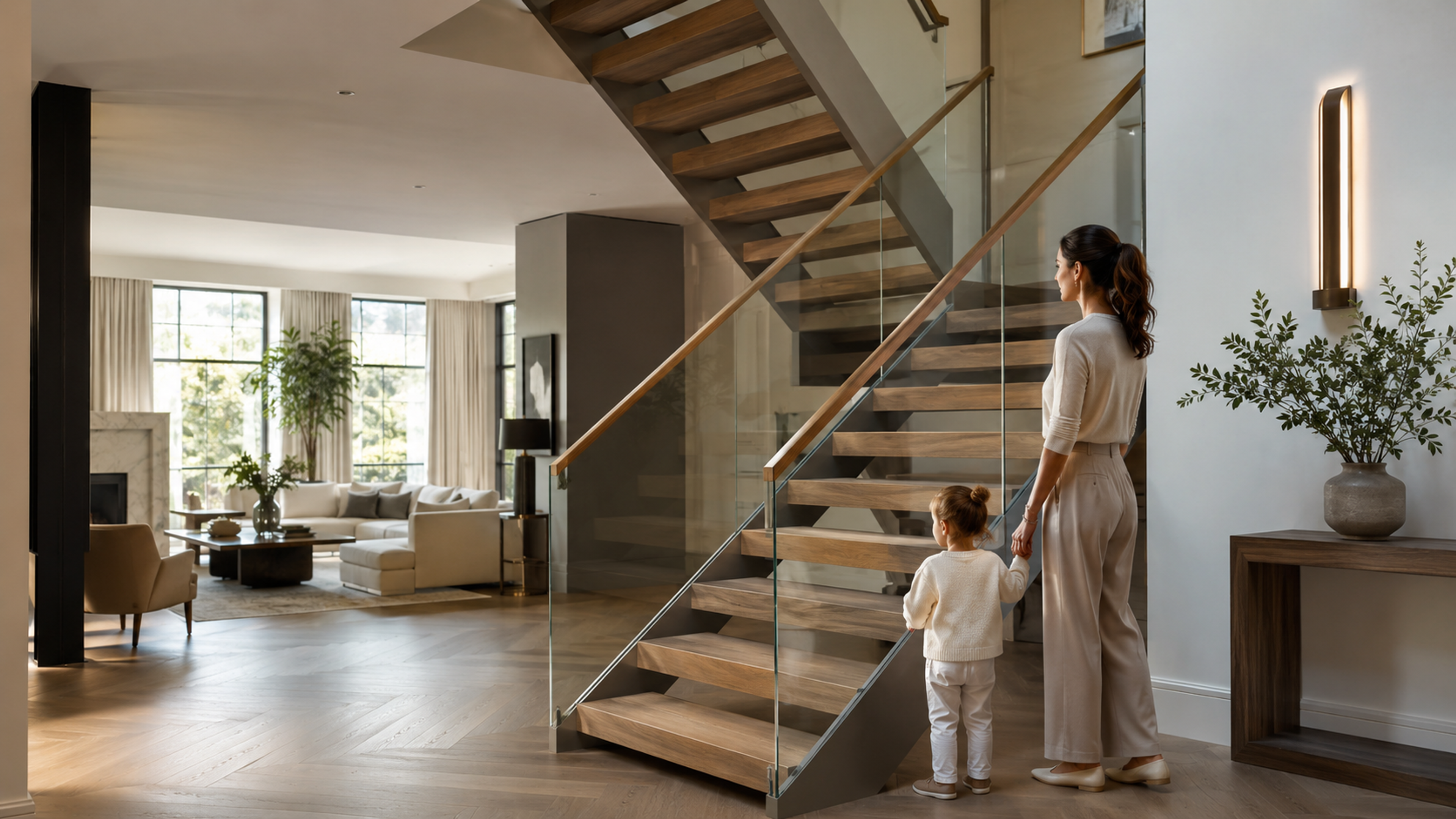 Floating staircase with steel treads in a London home