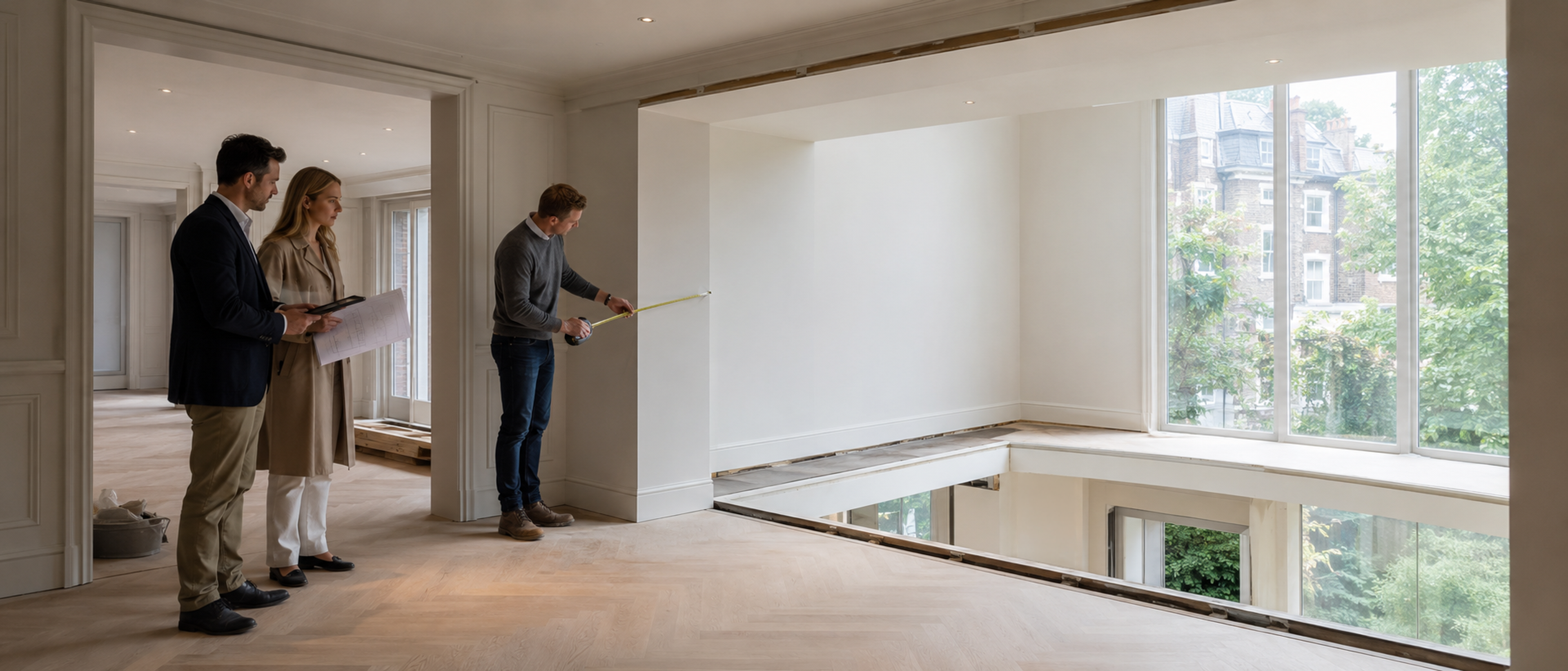 Studio DISOUL team reviewing architectural drawings on site
