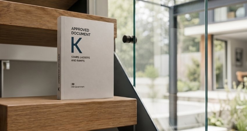 Approved Document K for UK stair regulations on an oak tread by Studio Disoul