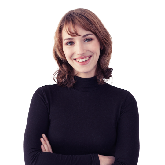 A startup employee wearing a black turtleneck sweater