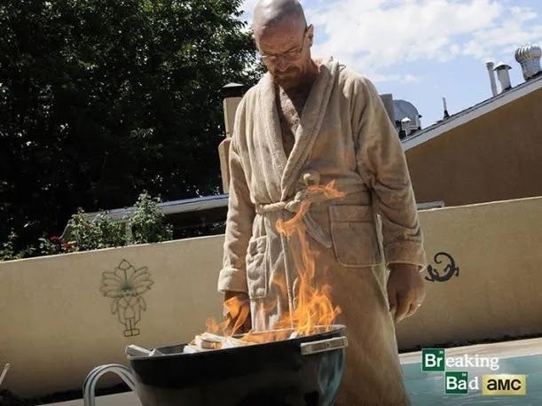 Walter White burning cash in a bbq