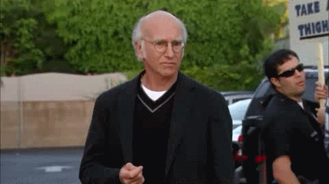 Larry David making a not sure or confused face in Curb Your Enthusiasm