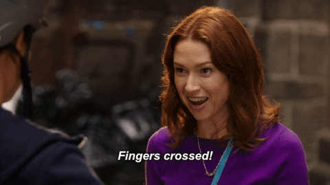 Kimmy Schmidt good luck fingers crossed