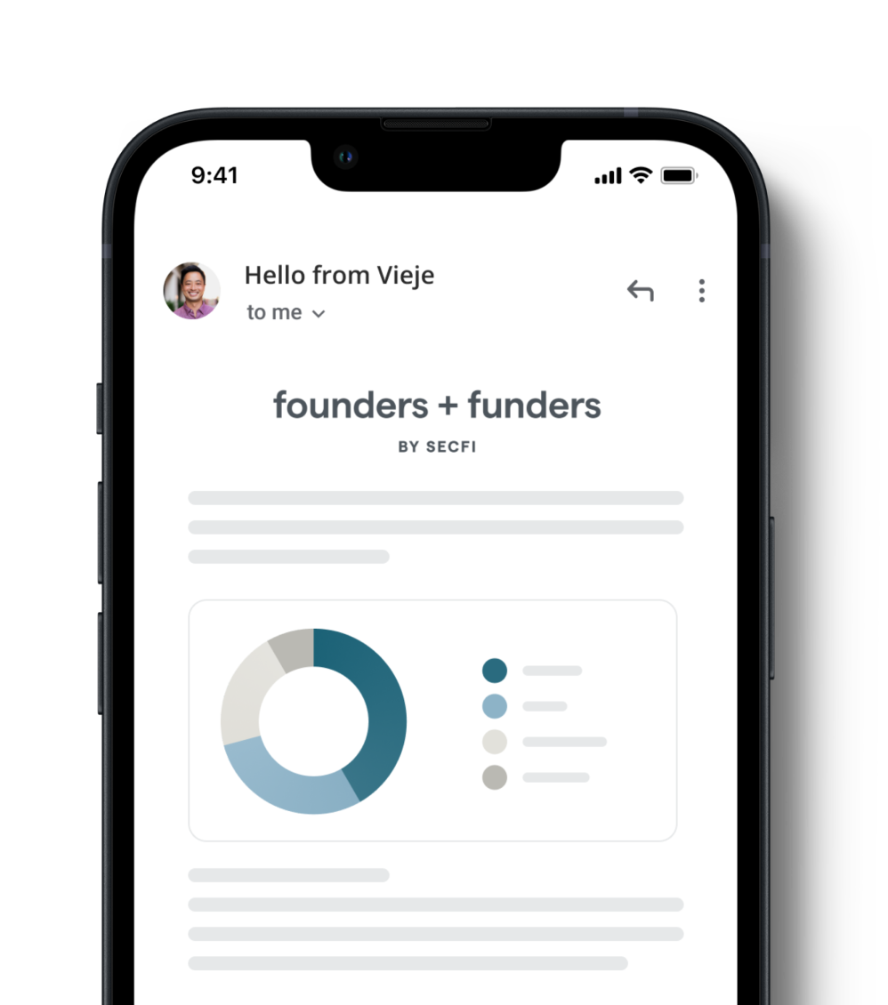 iphone mockup with founders and funders newsletter email open