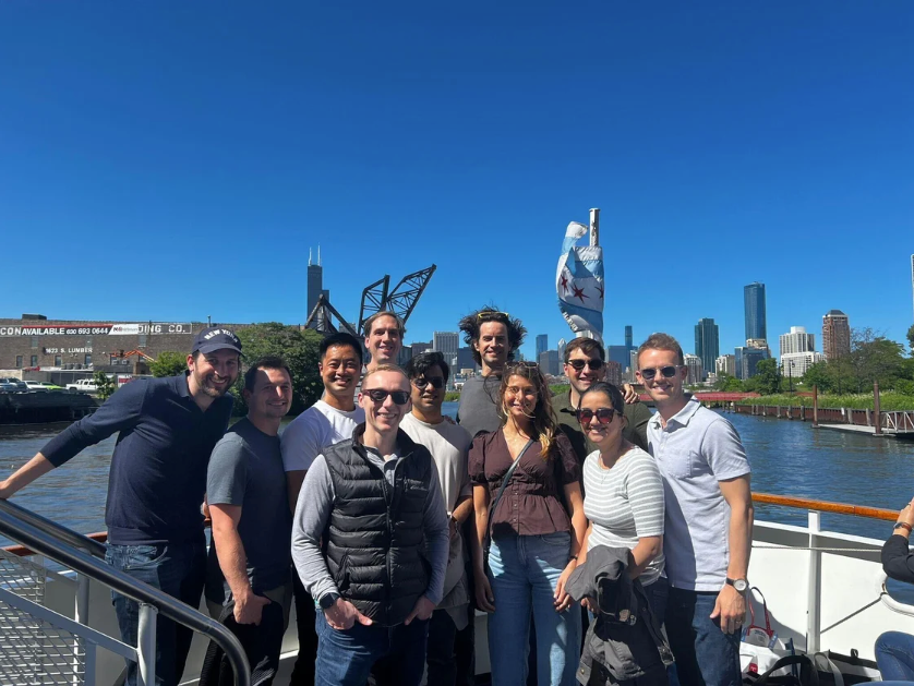 Secfi team on water in Chicago at river cruise.