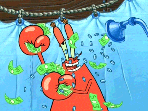 Mr. Krabs bathing in money
