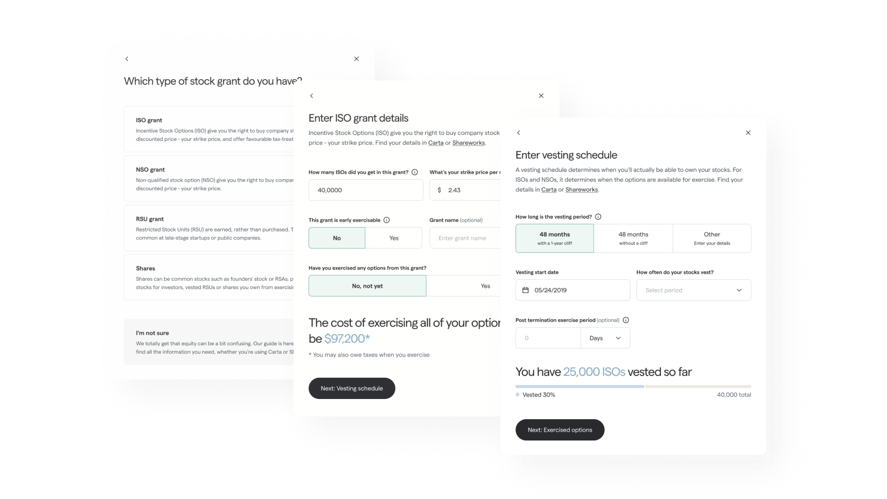Secfi's manual control over equity details even with imported data from Carta