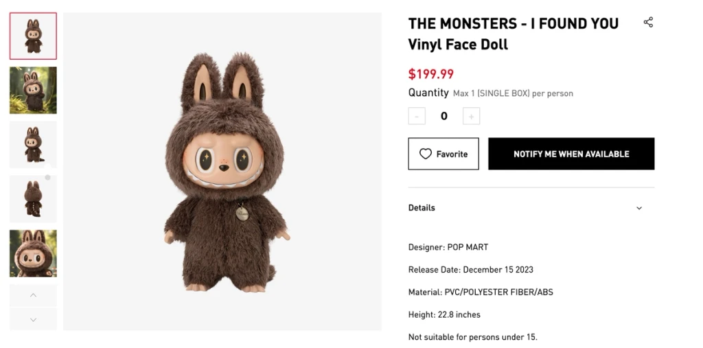 POP MART Official Price is $199.99