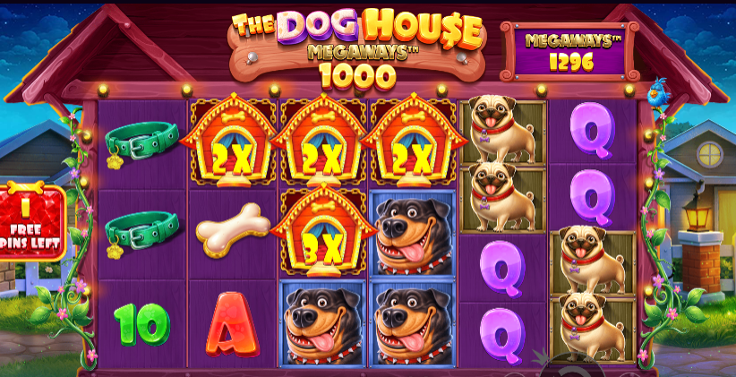 In the free spins of The Dog House Megaways 1000, 4 Sticky Wild symbols have locked on the reels and they have multipliers of 2x and 3x.