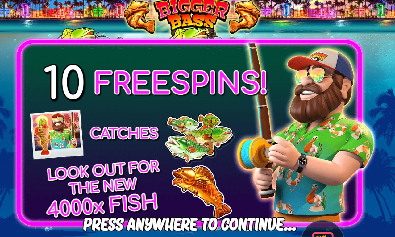 In Bigger Bass Bonanza slot 10 free spins are triggered when three Scatter symbols have landed on the reels.