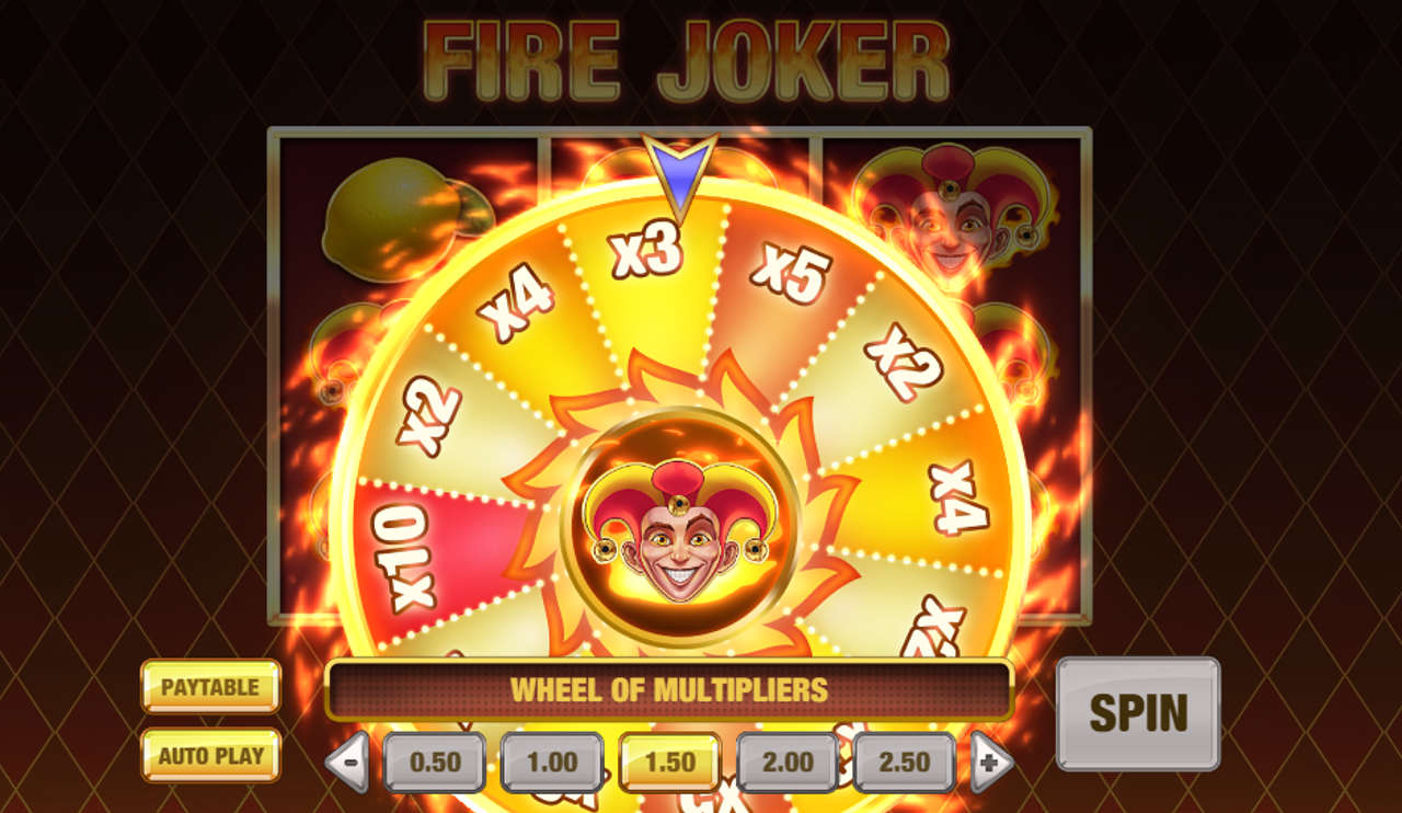  Fire Joker -pelissä kerroinpyörä, joka voi moninkertaistaa kierroksen voitot, käynnistyy, kun koko pelialue täyttyy samalla symbolilla.