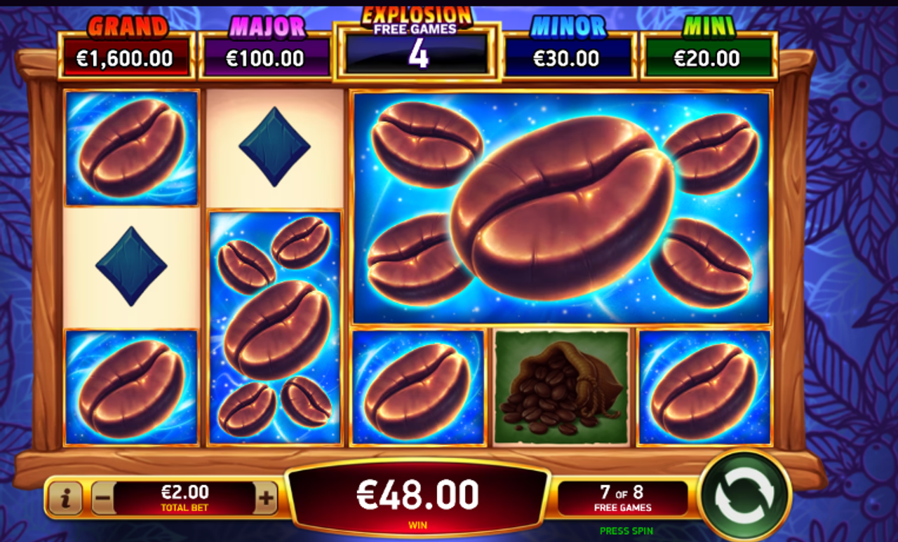 In Coffee Explosion, Prize symbols combine to form larger symbols during the explosive free spins, awarding a cash prize or jackpot at the end of the free spins.