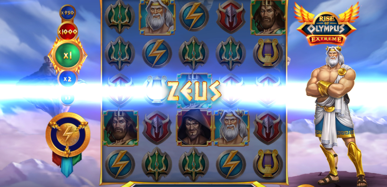Kun Zeus näyttää voimansa, salamat iskevät ja muuttavat peliruudukkoa.