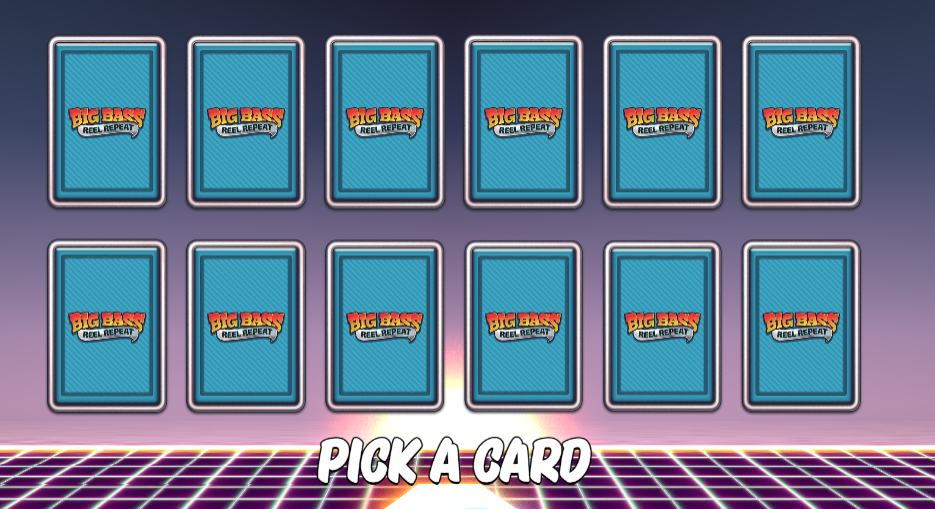 In Big Bass Reel Repeat, before the free spins begin, the player chooses one of the mystery cards, which reveal special features for the free spins.