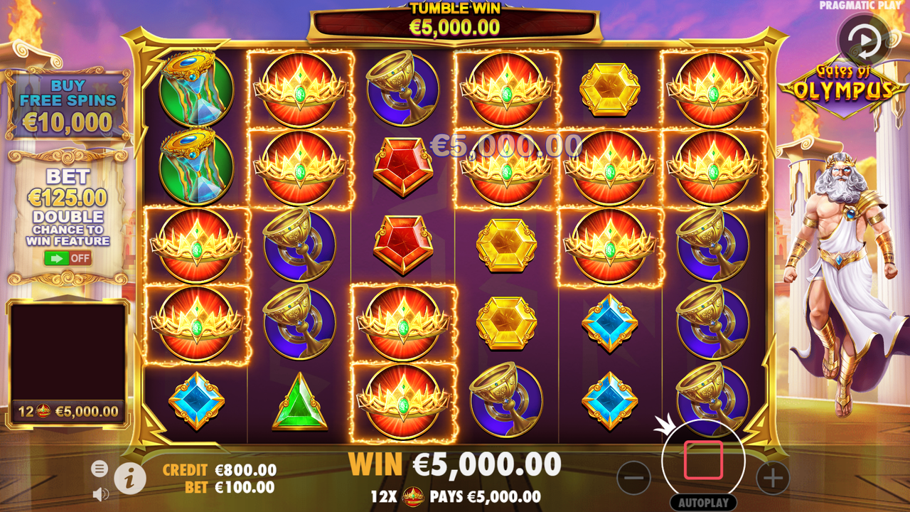 Crown symbols form a winning combination in Gates of Olympus during the tumbling feature.