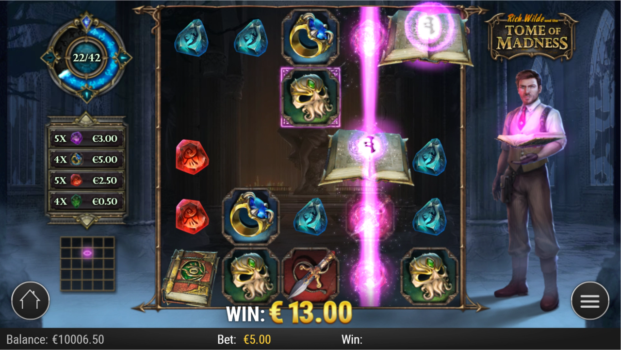 Tome of Madness slot featuring the Abyss Portal Effect removing symbols from the grid after a Special Wild is triggered.