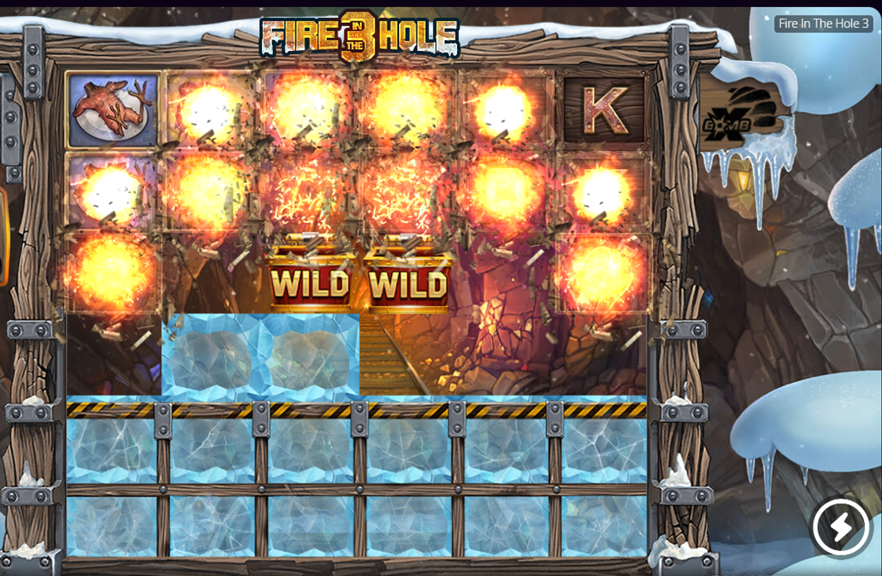 Fire in the Hole 3 -pelin Wild Mining -toiminto räjäyttää pelialueen symboleita ja aktivoi uuden romahduksen.