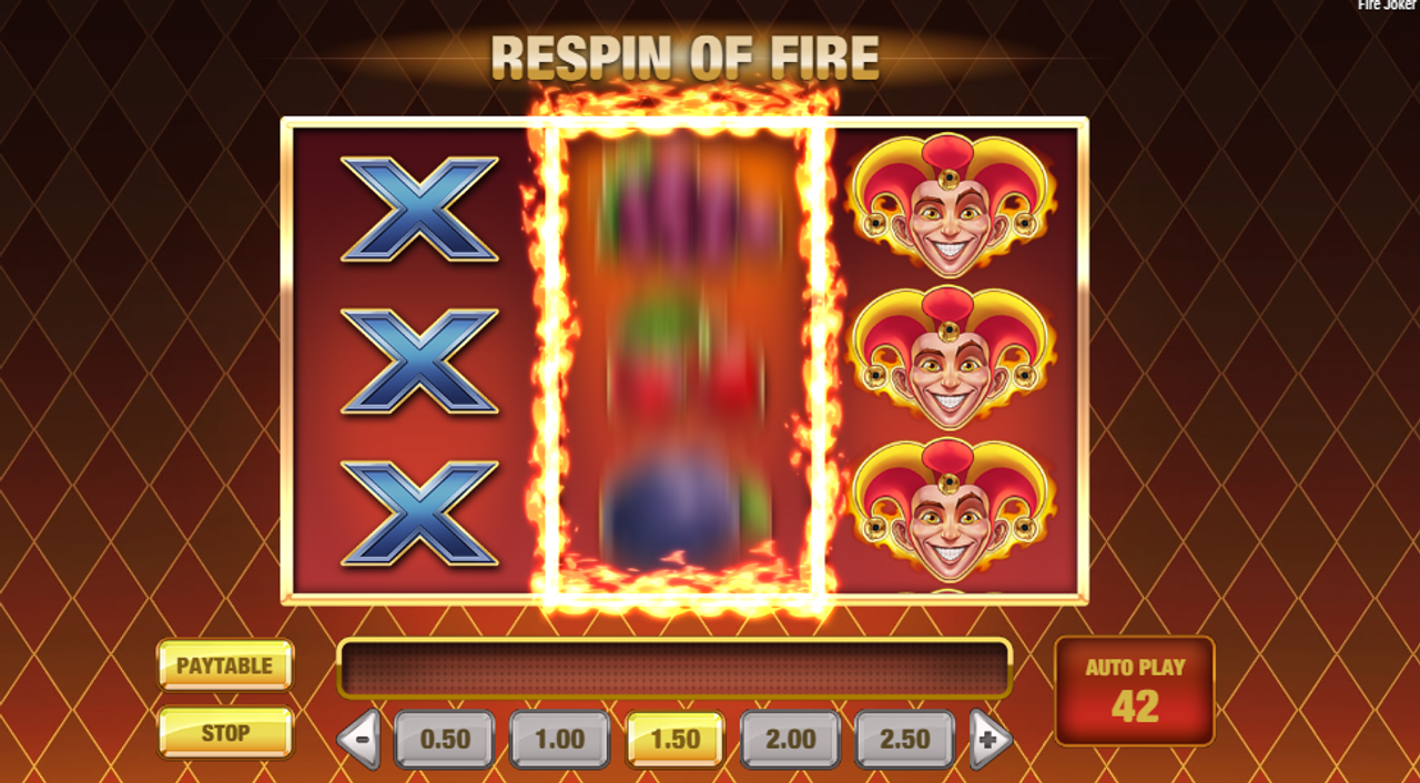 Fire Joker -pelissä keskimmäinen kela pyöräytetään uudelleen, kun kaksi muuta kelaa täyttyvät samoilla symboleilla mutta voittoa ei ole muodostunut. 
