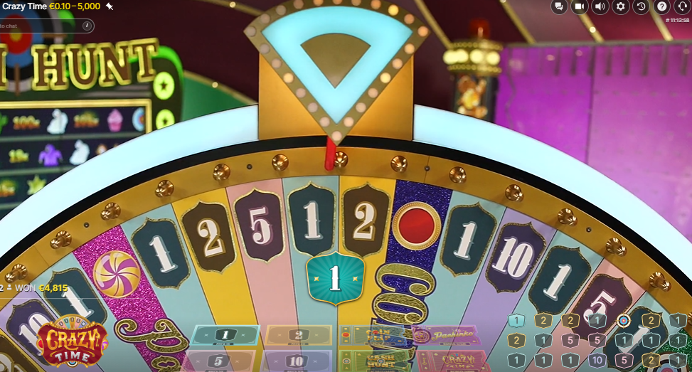 The Crazy Time Money Wheel has stopped on number 1.