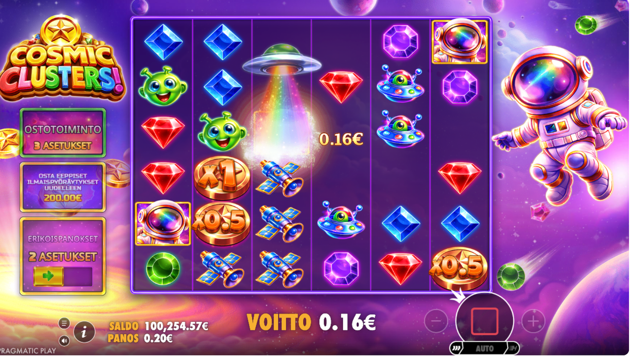  Gameplay showing a UFO adding a new Wild symbol to the Cosmic Cluster videoslot's reels.