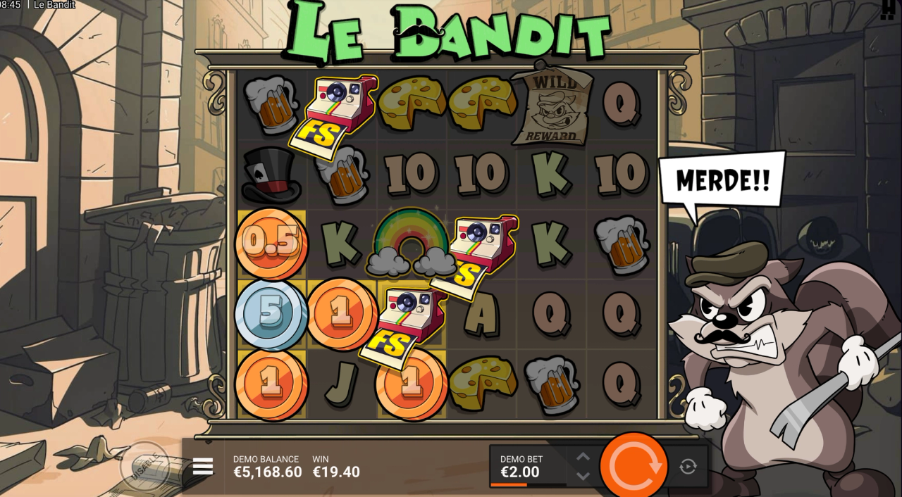 Le Bandit bonus game with free spins starts when 3 scatter symbols land in the base game.