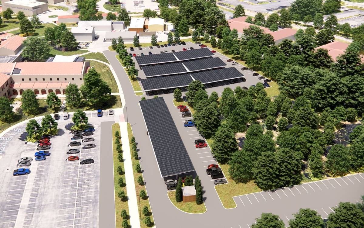 Aerial rendering of the Sisters of St. Francis solar carport project