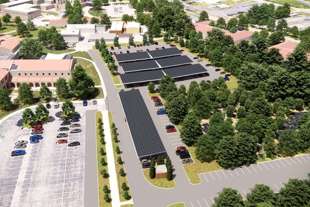 Aerial rendering of the Sisters of St. Francis solar carport project