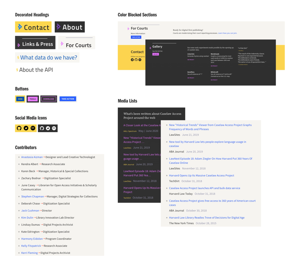 Multiple screenshots featuring UI elements from the Caselaw Access Project website