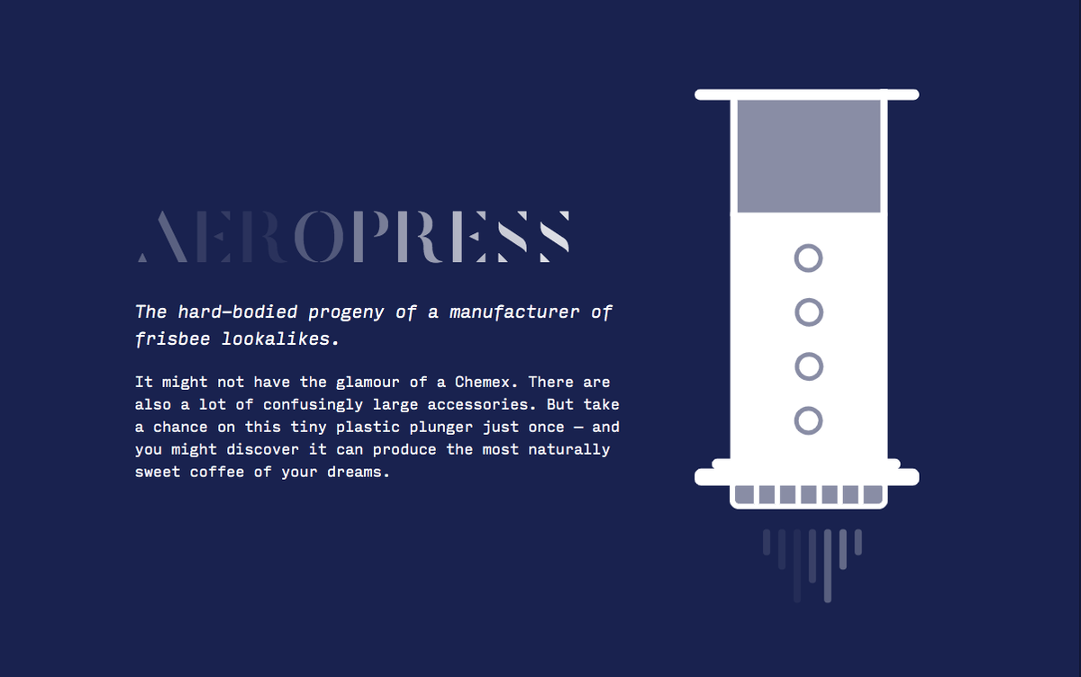 Screenshot of a webpage that makes a joke about Aeropress coffee