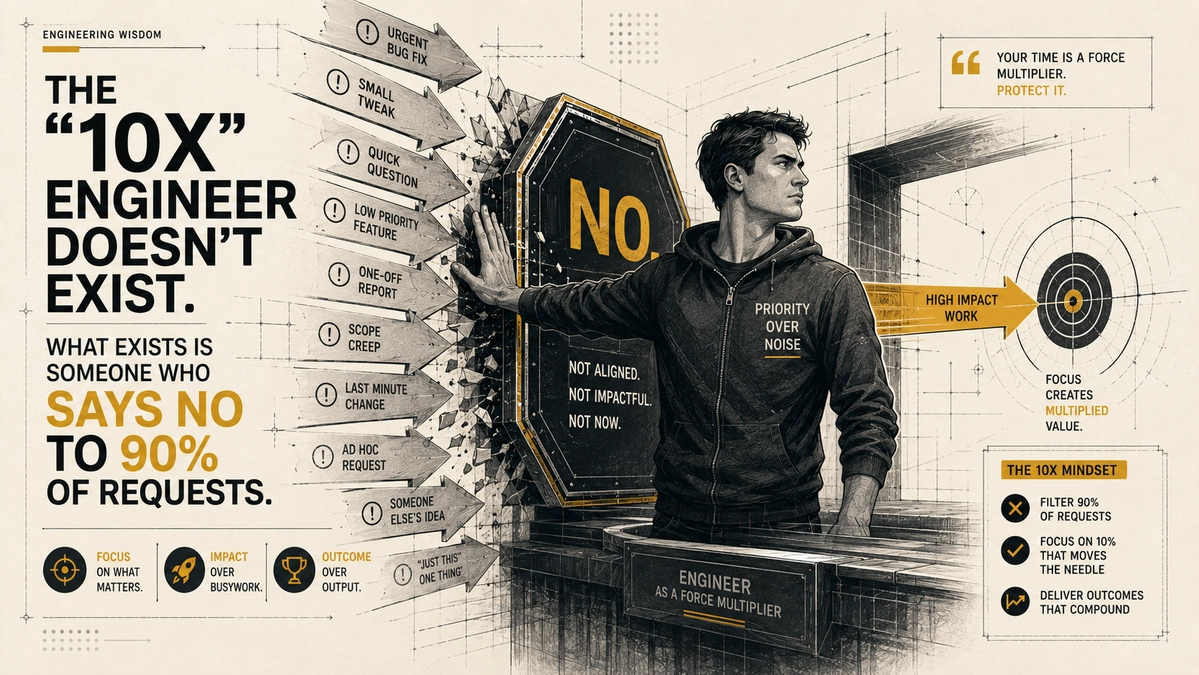 The "10x engineer" doesn't exist. What exists is someone who says no to 90% of requests