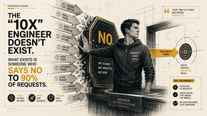 The "10x engineer" doesn't exist. What exists is someone who says no to 90% of requests