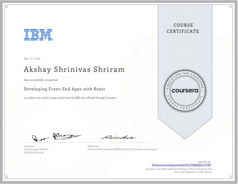 IBM Front-end Development with React badge