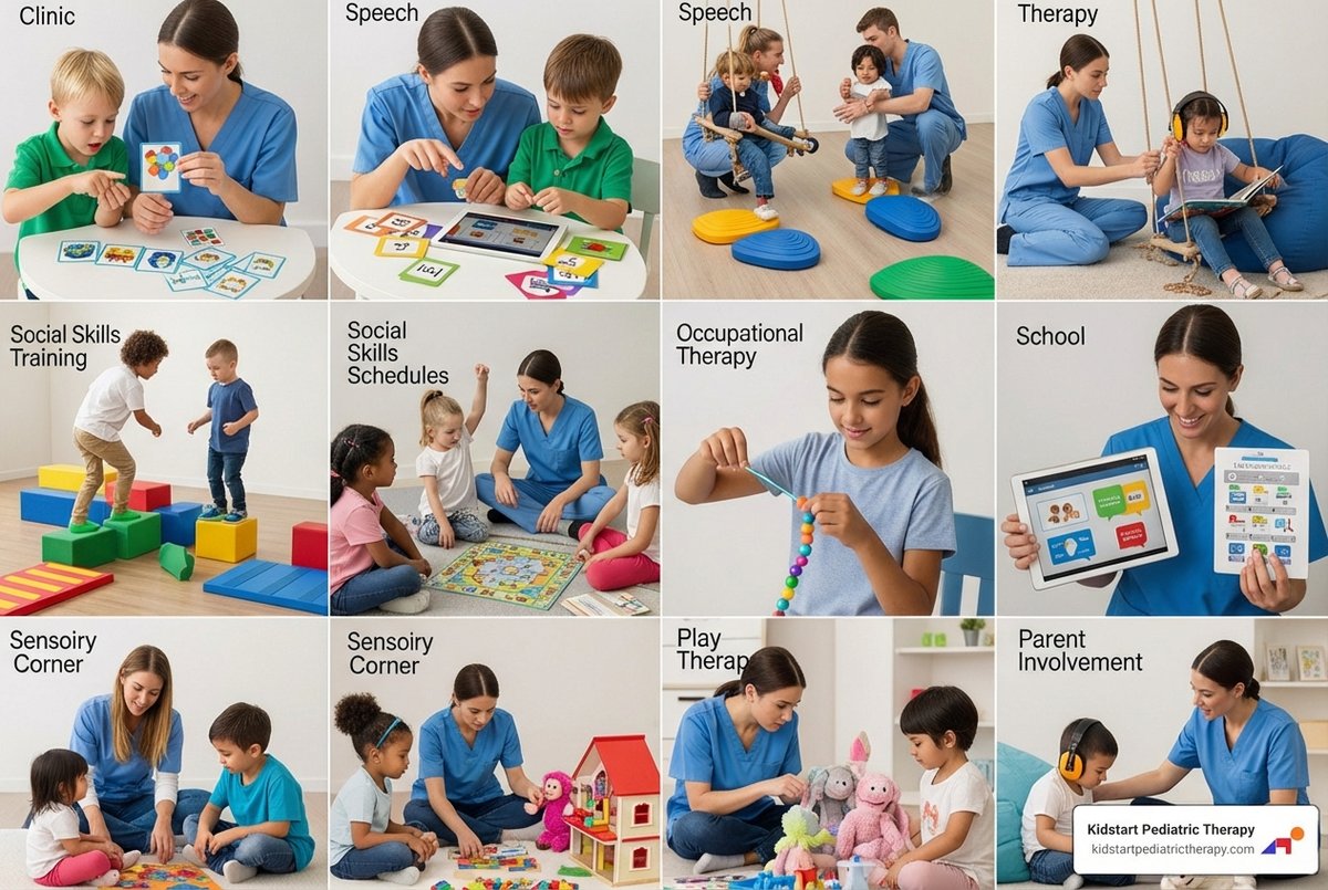Children engaging in various therapy activities in a clinic, school, and home setting - autism spectrum disorder therapy