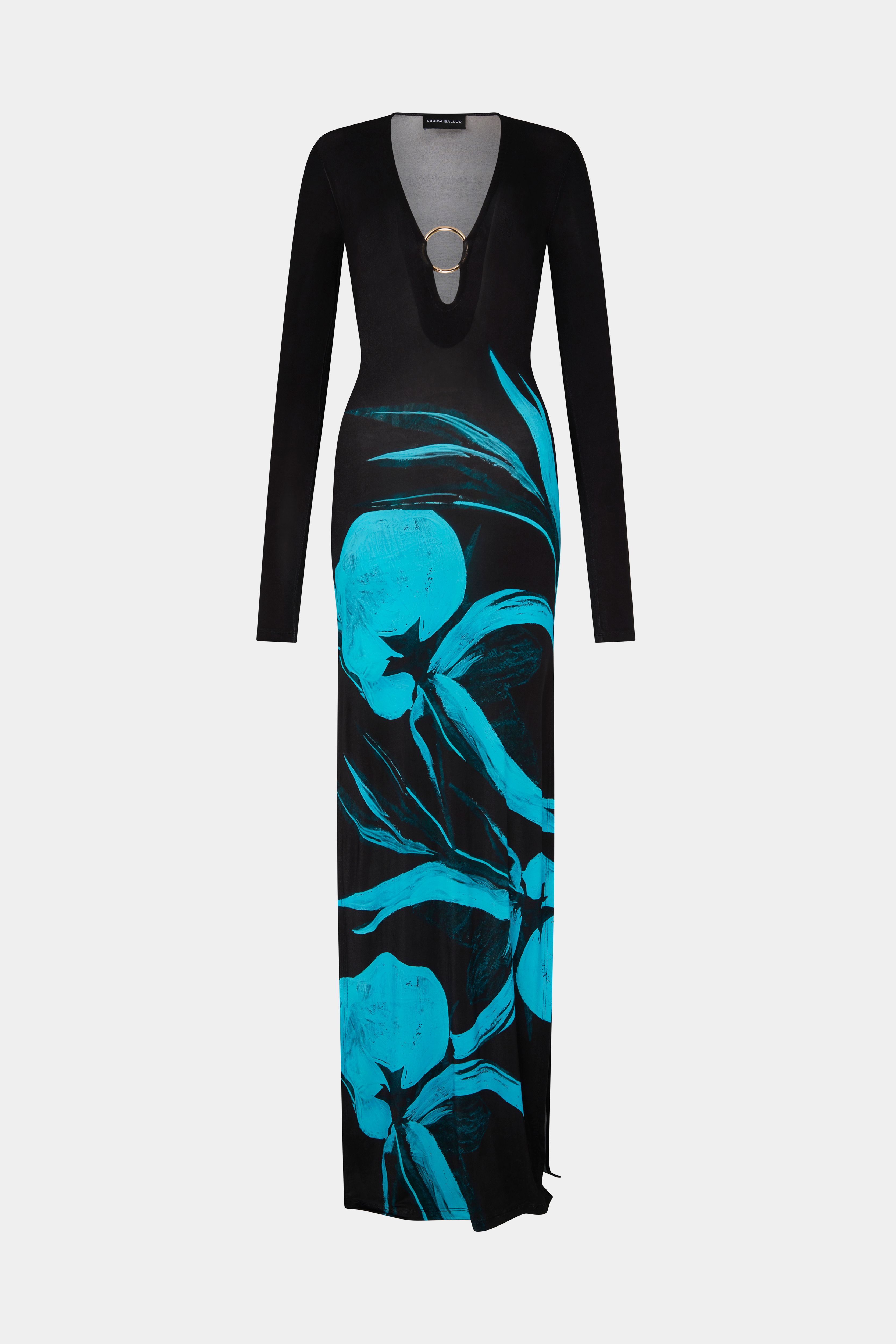 Long Helios Dress Turquoise Flower - Louisa Ballou