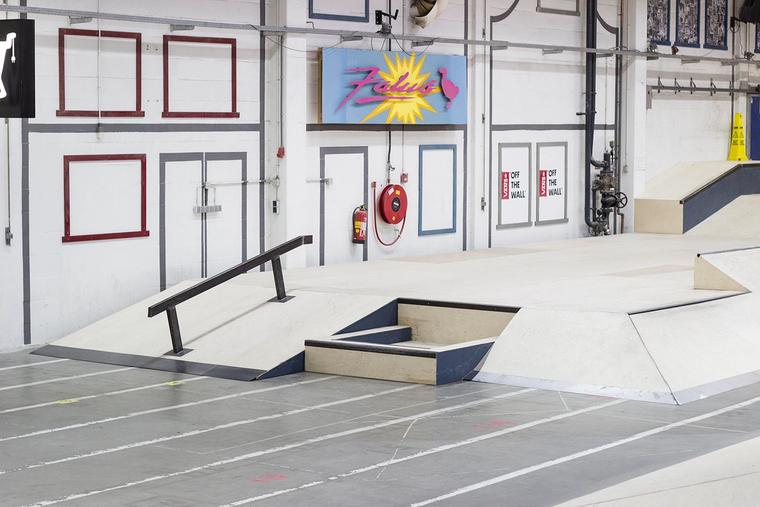 Het verbouwde park met ramps en rails