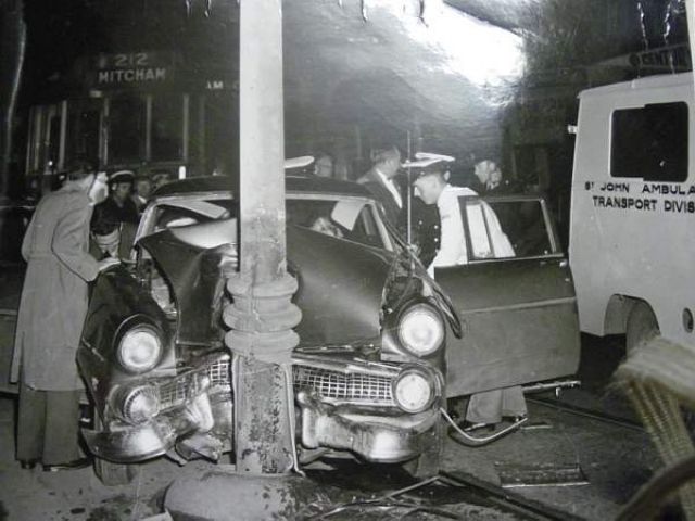 A car crashed into a tram pole