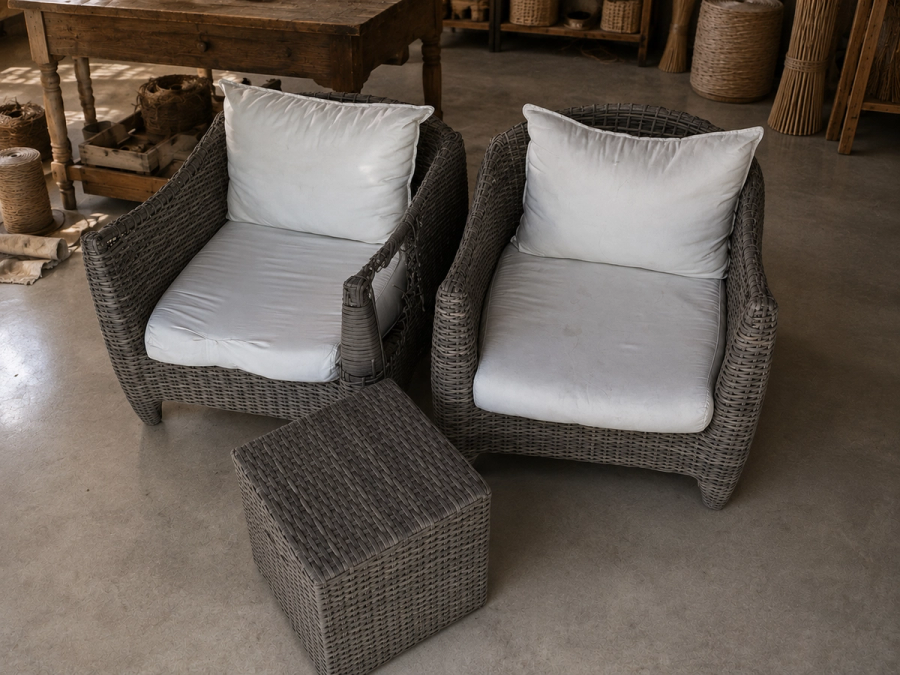 Antes: Conjunto de poltronas e puffs