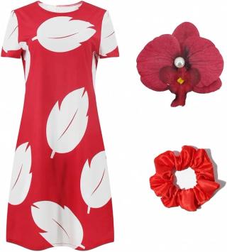 Rotes Kleid mit Blattmotiven