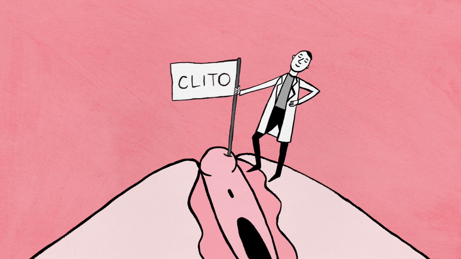 an illustration of a man sticking a flag into a clitoris