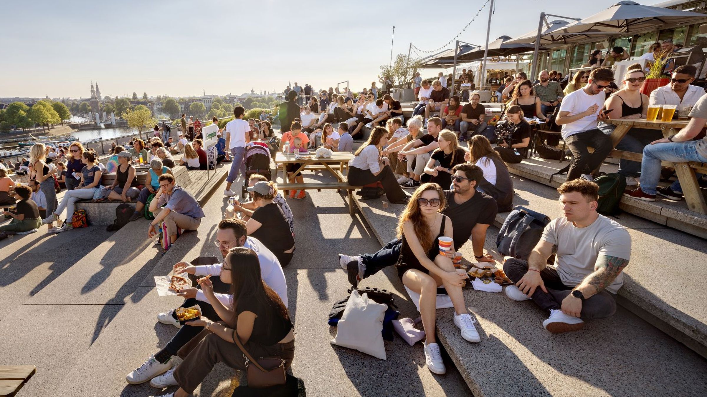 people enjoying the rooftop