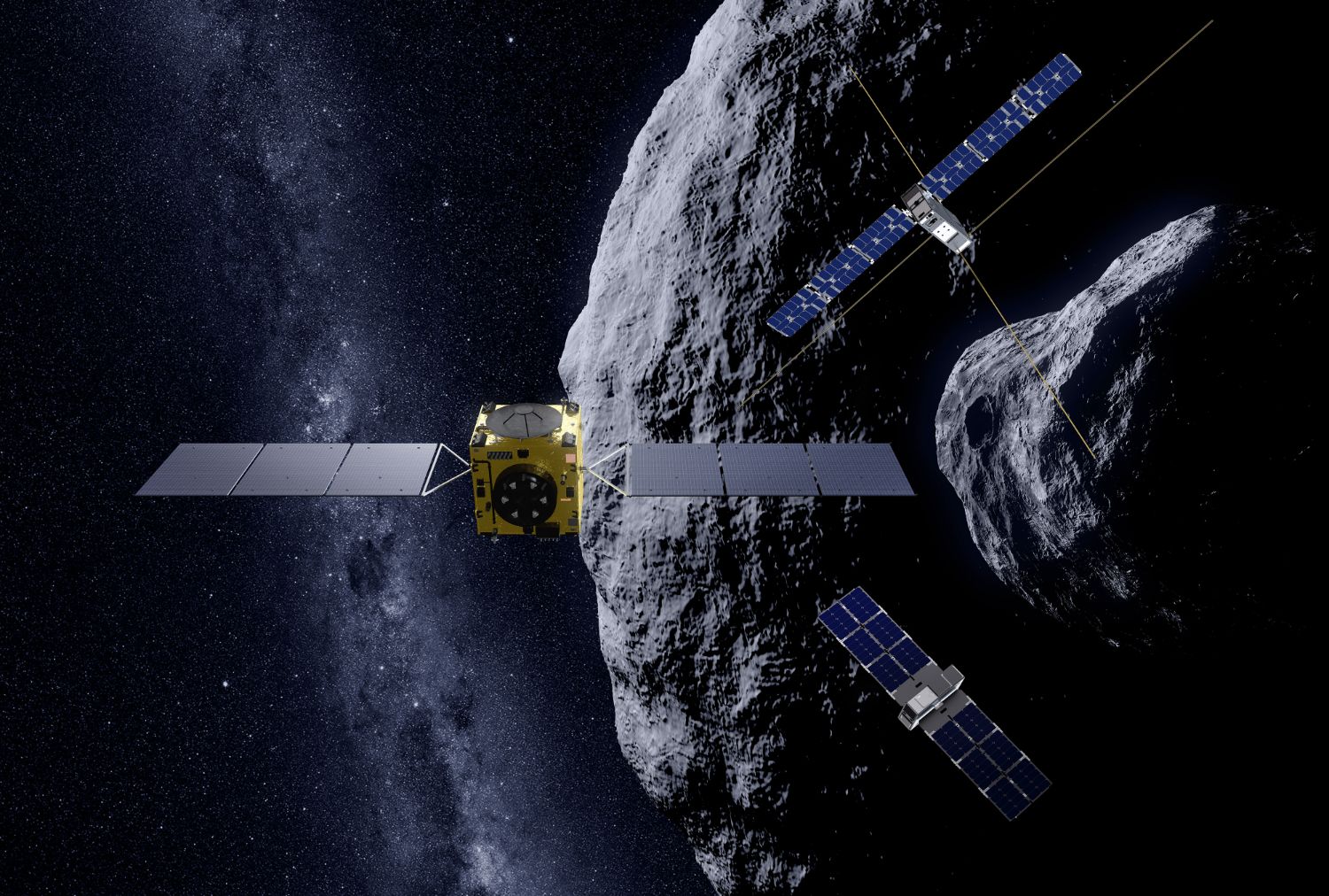 Satelliet in de ruimte met de maan.