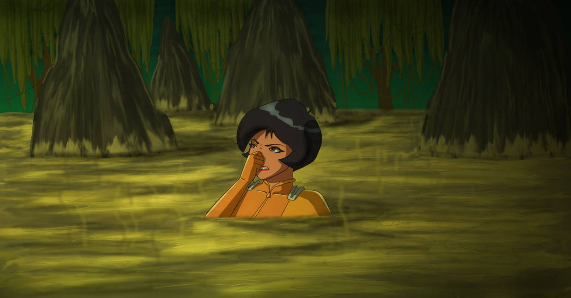 A drawing of a girl in a swamp