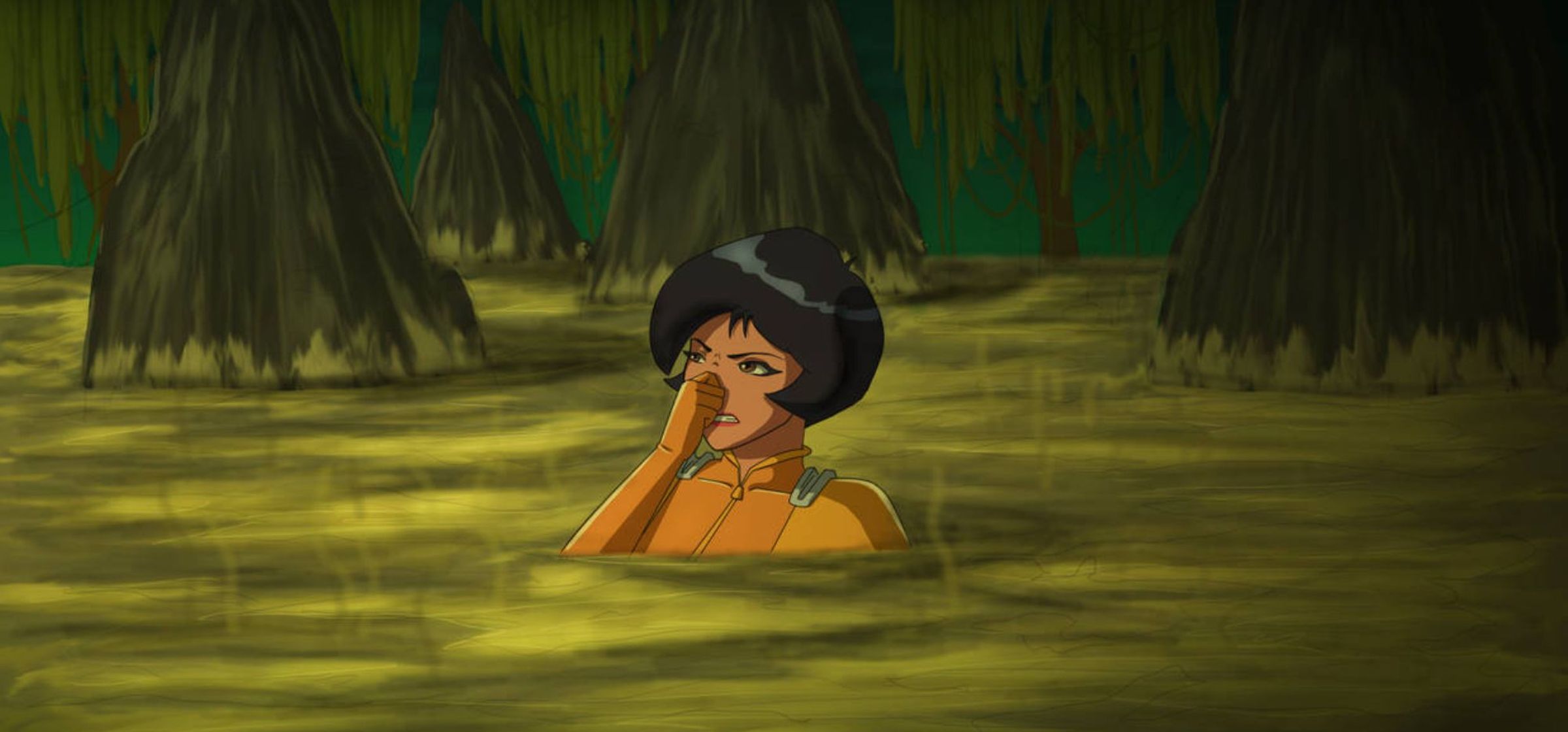 A drawing of a girl in a swamp